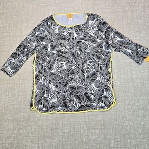 NWT Black and White Ruby Rd. Tropical Floral Leaf 3/4 Sleeve Top Size 1X